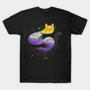 Nonbinary Cat Hug LGBT Pride Flag T-Shirt